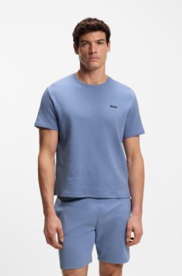 Cotton-blend pajama T-shirt with embroidered logo, Light Blue