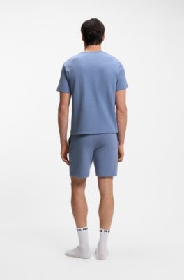 Cotton-blend pajama T-shirt with embroidered logo, Light Blue