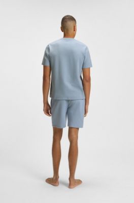Cotton-blend pajama T-shirt with embroidered logo, Light Blue