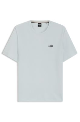 Camiseta de pijama en algod&oacute;n con logo bordado, Celeste