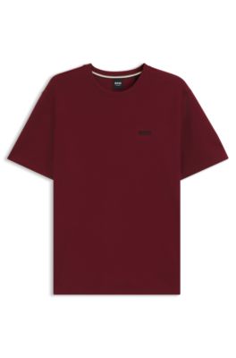 Cotton-blend pajama T-shirt with embroidered logo, Dark Red