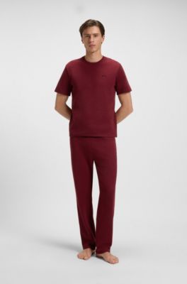 Cotton-blend pajama T-shirt with embroidered logo, Dark Red