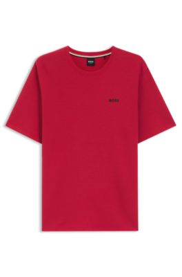 Cotton-blend pajama T-shirt with embroidered logo, Red