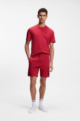 Cotton-blend pajama T-shirt with embroidered logo, Red