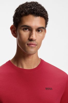 Cotton-blend pajama T-shirt with embroidered logo, Red