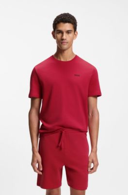 Cotton-blend pajama T-shirt with embroidered logo, Red