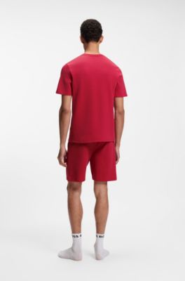 Cotton-blend pajama T-shirt with embroidered logo, Red