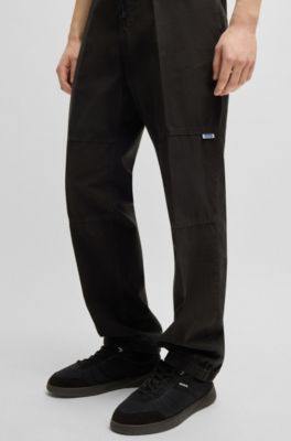 Tapered-fit tracksuit bottoms in ripstop cotton, Dark Grey