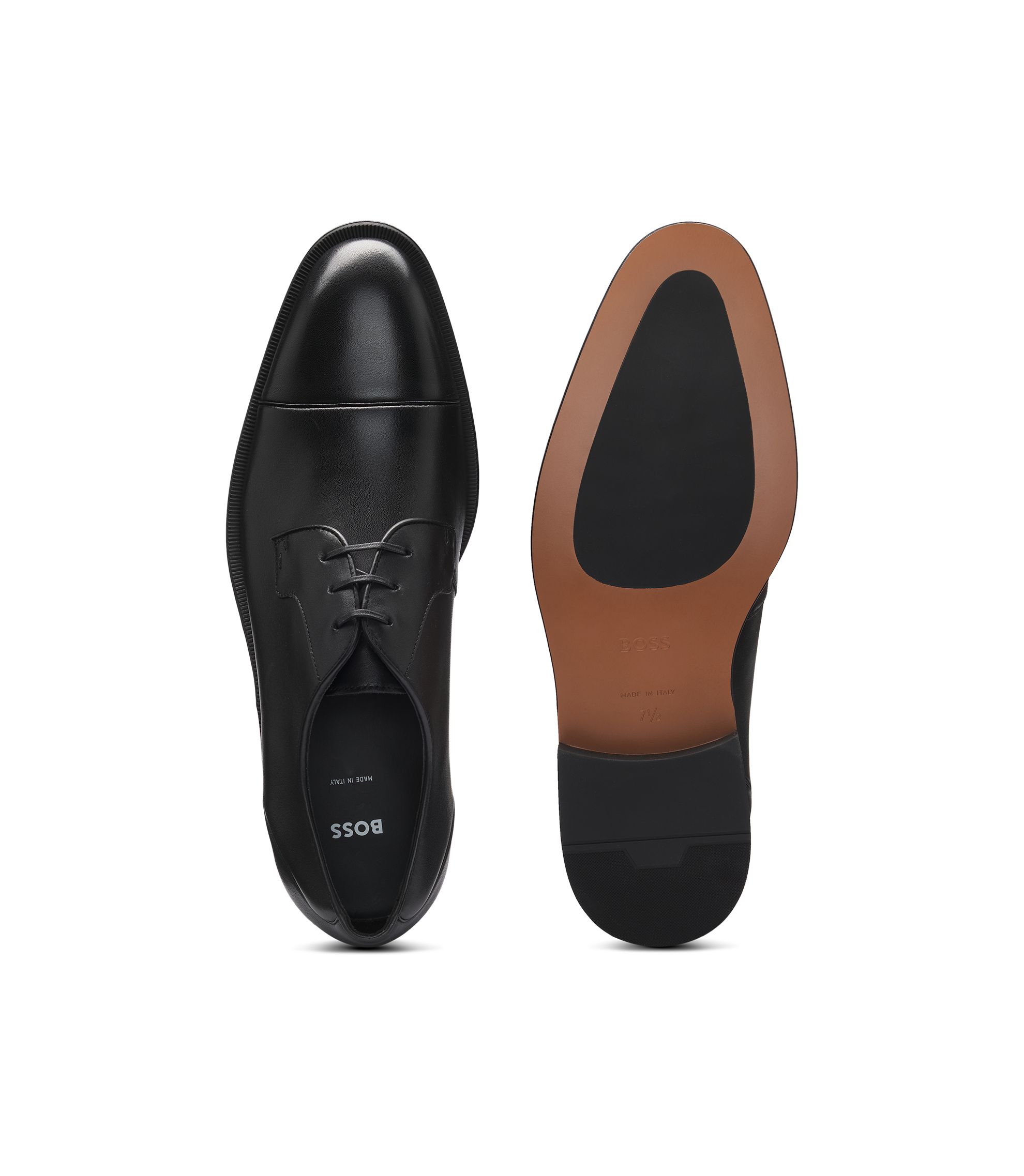 BOSS - Cap-toe Derby shoes in leather - Black