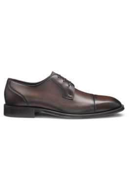 Zapatos Derby de piel con puntera, Marr&oacute;n oscuro