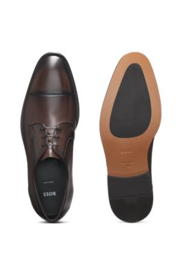 Zapatos Derby de piel con puntera, Marr&oacute;n oscuro