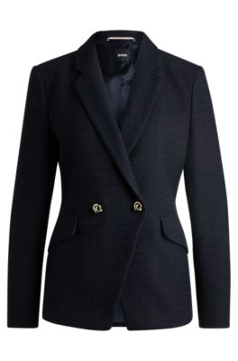 Slim-fit blazer in tweed, Dark Blue