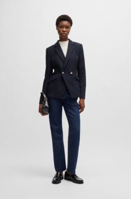 Slim-fit blazer in tweed, Dark Blue
