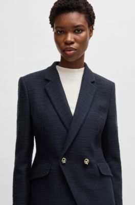 Slim-fit blazer in tweed, Dark Blue