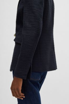 Slim-fit blazer in tweed, Dark Blue
