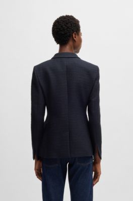 Slim-fit blazer in tweed, Dark Blue