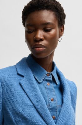 Blazer slim fit en tejido tweed de algod&oacute;n, Azul