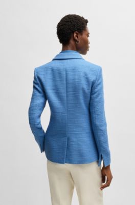 Blazer slim fit en tejido tweed de algod&oacute;n, Azul