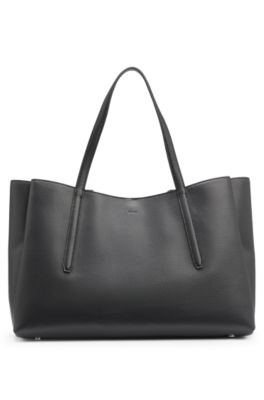 Grained faux-leather tote bag with Double B monogram, Black