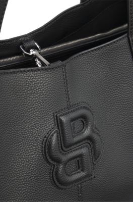 Grained faux-leather tote bag with Double B monogram, Black