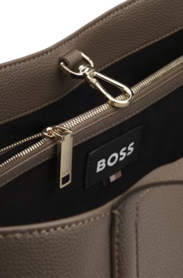 BOSS - Grained faux-leather tote bag with Double B monogram - Brown