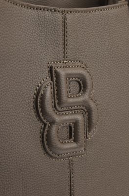 BOSS - Grained faux-leather tote bag with Double B monogram - Brown