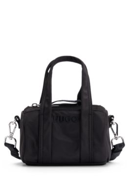 Crossbody bag with embroidered logo and branded zip, Black