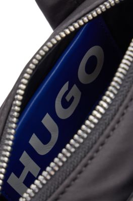 Crossbody bag with embroidered logo and branded zip, Black