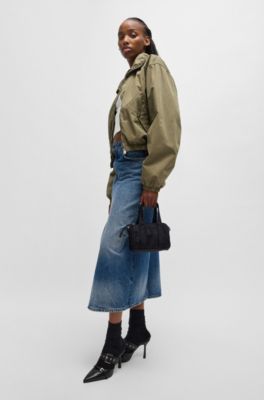 Crossbody bag with embroidered logo and branded zip, Black