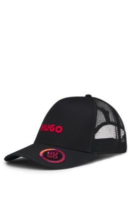 Mesh-panel cap in cotton twill, Black