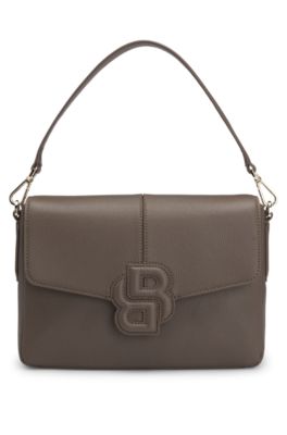 Grained faux-leather saddle bag with Double B monogram, Brown