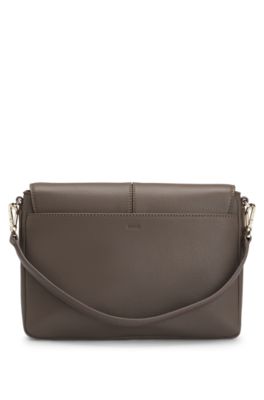 Grained faux-leather saddle bag with Double B monogram, Brown