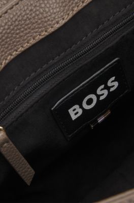 Grained faux-leather saddle bag with Double B monogram, Brown