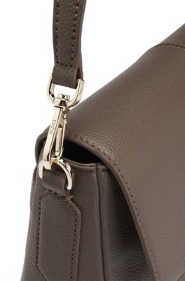 Grained faux-leather saddle bag with Double B monogram, Brown