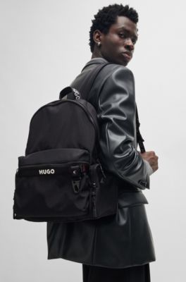 HUGO - Multi-pocket backpack with contrast logo - Black