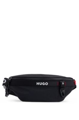 Sac ceinture avec logo contrastant et bandouli&egrave;re ajustable, Noir