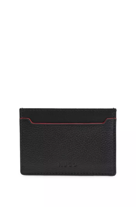 Grained-leather card holder with embossed logo