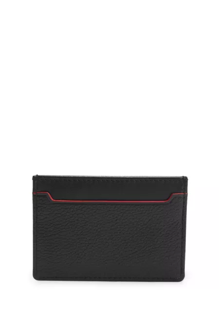 Grained-leather card holder with embossed logo