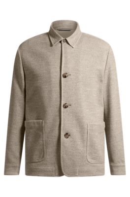 Relaxed-fit overshirt in patterned fabric, Light Beige