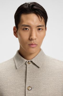 Relaxed-fit overshirt in patterned fabric, Light Beige