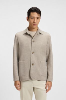 Relaxed-fit overshirt in patterned fabric, Light Beige