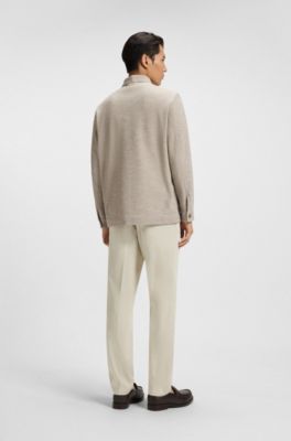 Relaxed-fit overshirt in patterned fabric, Light Beige