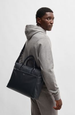 Porte-documents textur&eacute; avec garnitures en m&eacute;tal, Noir