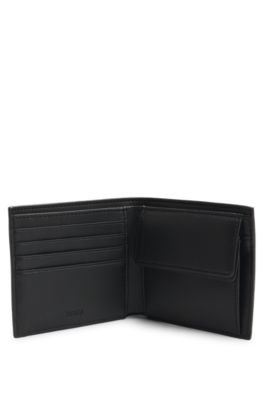 Textured wallet with metal logo lettering, Black