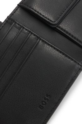Textured wallet with metal logo lettering, Black