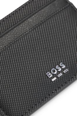 Textured card holder with hardware trims, Black