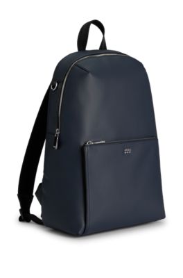 Textured backpack with logo hardware, Dark Blue