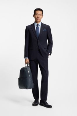 Textured backpack with logo hardware, Dark Blue