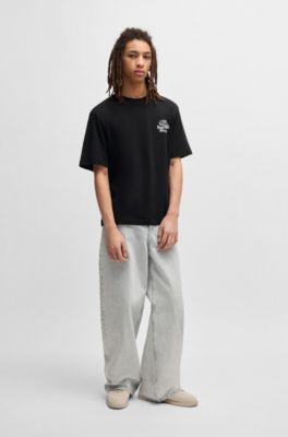 Cotton-jersey T-shirt with car graphic prints, Black