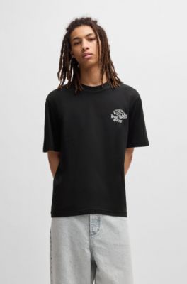 Cotton-jersey T-shirt with car graphic prints, Black